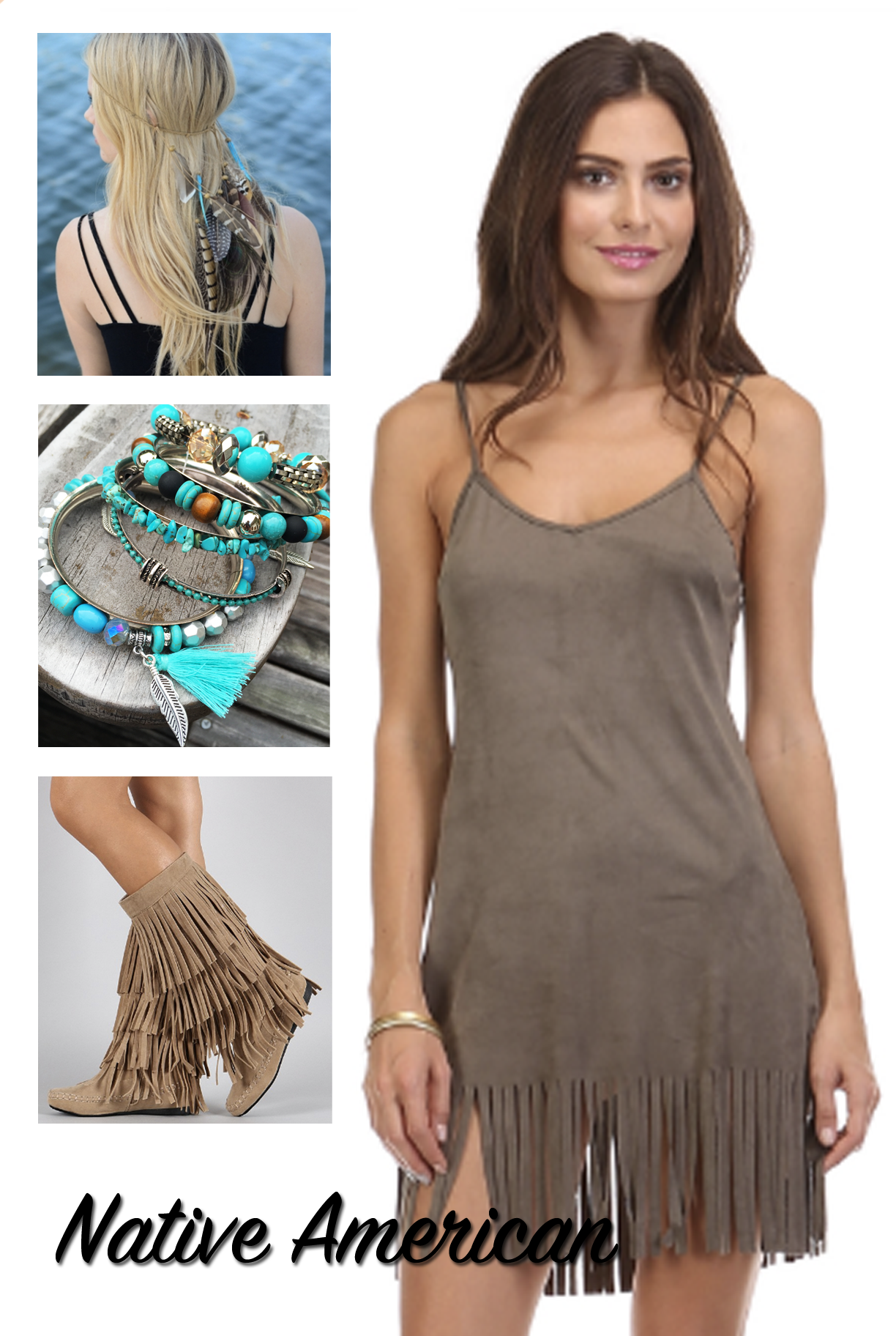 'Little Pocahontas' Dress - Olive