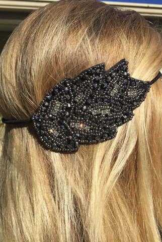 'Dew Drop Leaves' Headband - Black